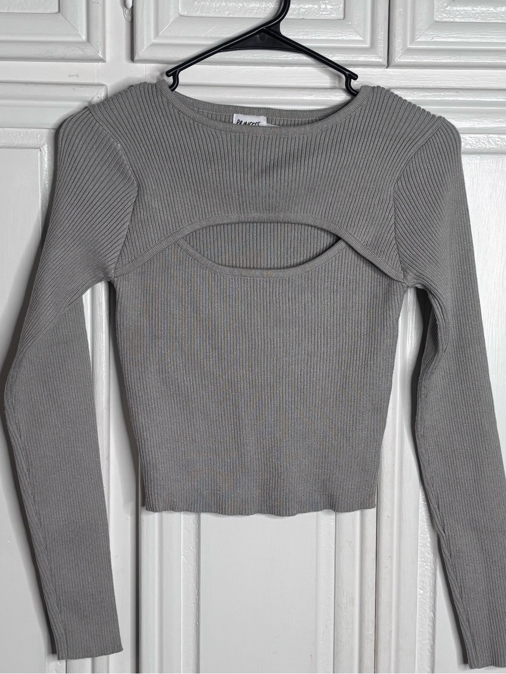 Princess Polly Grey Ribbed Long-Sleeve Cutout Top